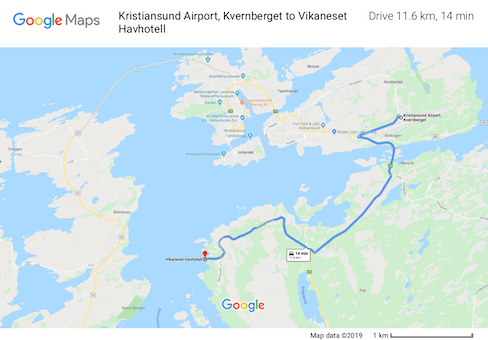 Kristiansund airport to Vikaneset Havhotell